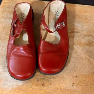 Sam & Libby Size 7.5 Shoes MaryJane Flats Red Leather